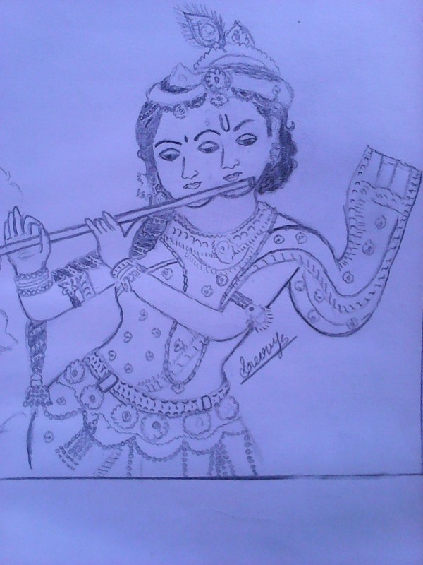 Pencil Sketch of Lord Krishana - DesiPainters.com