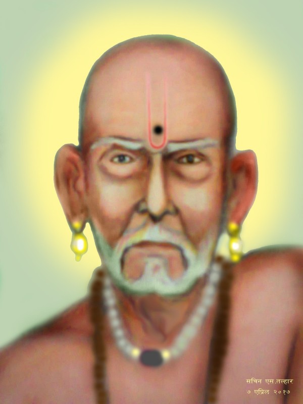 Watercolor Painting of Shri Swami Samarth Maharaj - DesiPainters.com