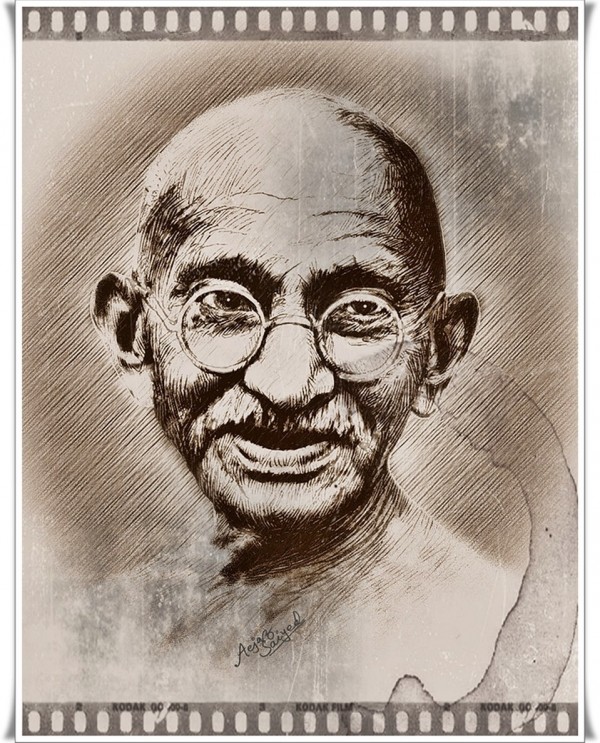Mixed Painting of Mahatma Gandhi - DesiPainters.com