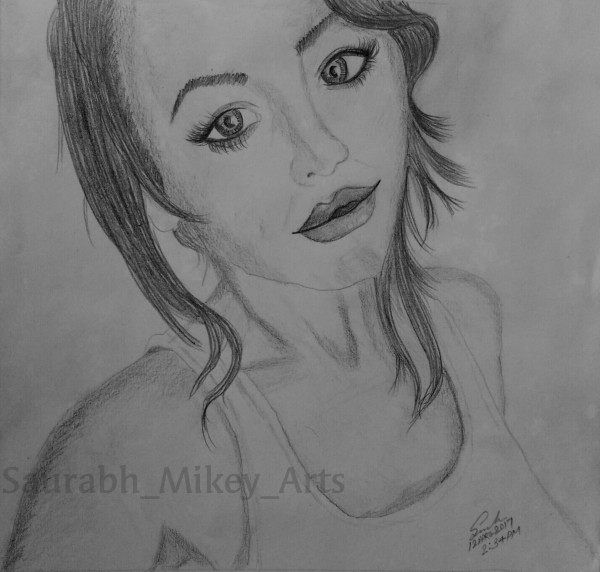 Pencil Sketch of Cute Sophie Dee - DesiPainters.com