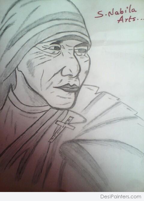 Pencil Sketch of Mother Teresa - DesiPainters.com