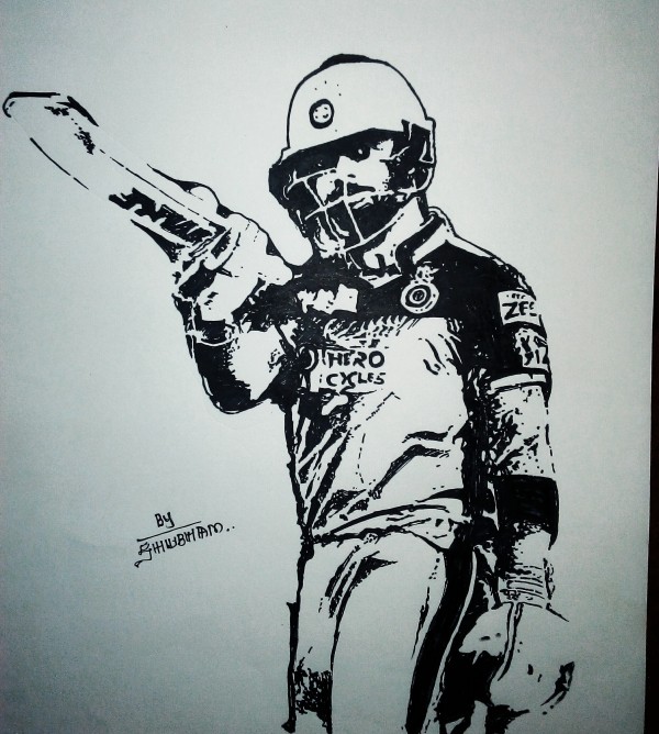 Ink Painting of RCB Captain Virat Kohli - DesiPainters.com