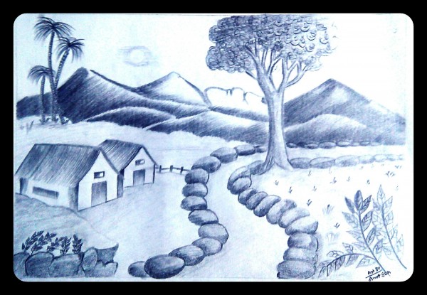 Pencil Sketch of Landscape - DesiPainters.com