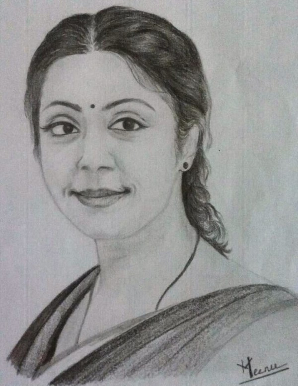 Pencil Sketch of Tamil Actress Jyothika - DesiPainters.com