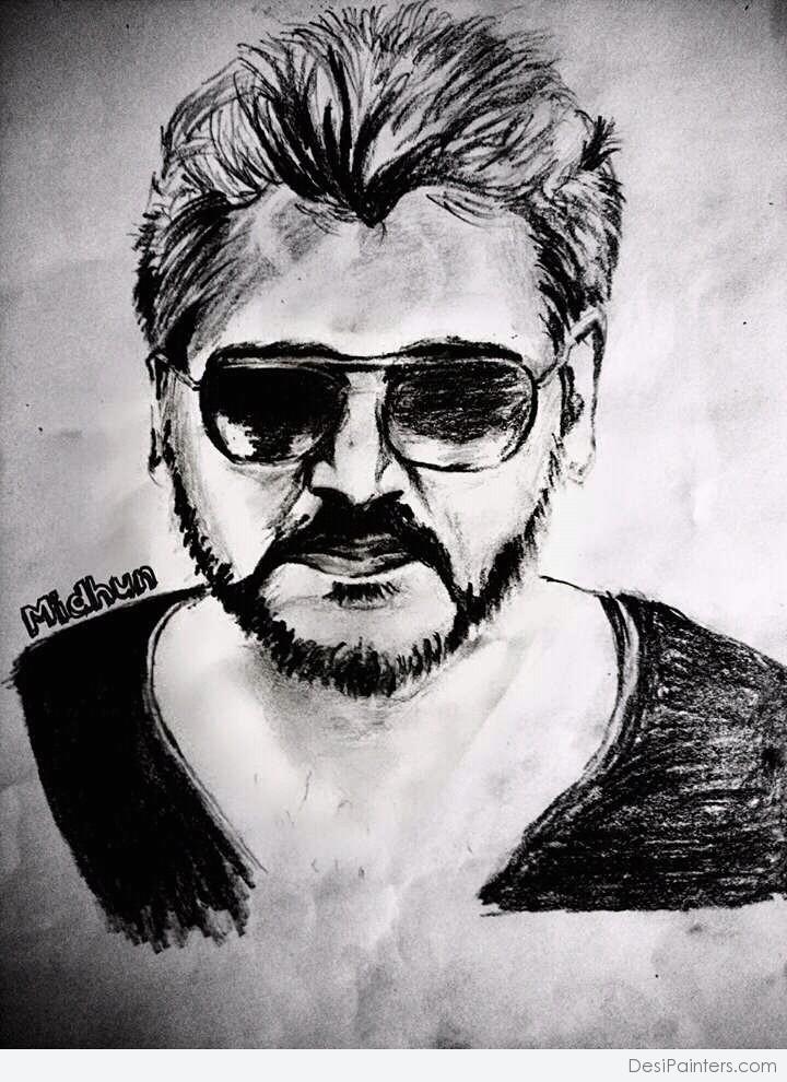 Classic Pencil Sketch Of Tamil Actor Vikram - Desi Painters