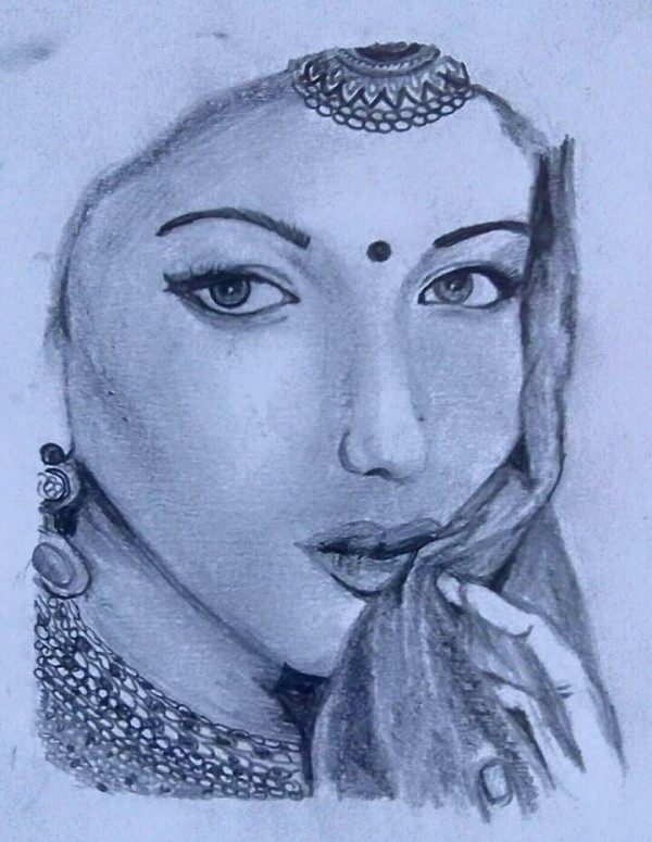 Pencil Sketch of Beautiful Lady - DesiPainters.com