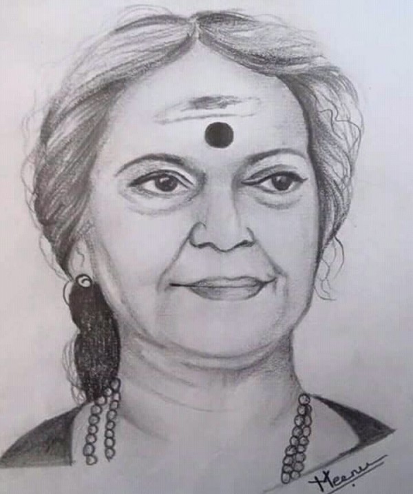 Pencil Sketch of Old Lady - DesiPainters.com