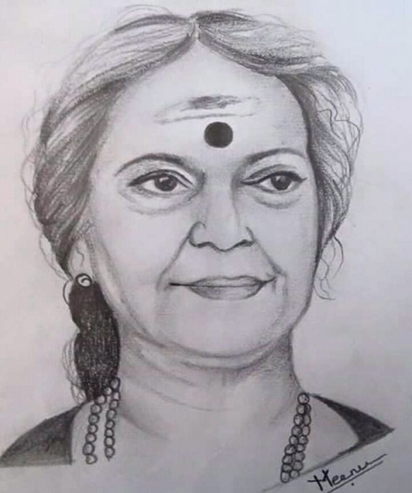 Pencil Sketch of Old Lady - DesiPainters.com