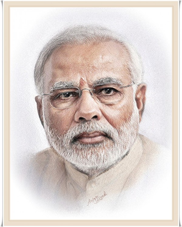 Mixed Painting of Prime Minister of India Narendra Modi - DesiPainters.com