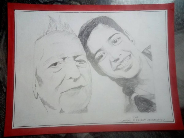 Pencil Sketch of A Daughter And Father - DesiPainters.com
