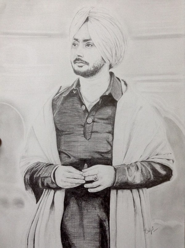 Pencil Sketch of Punjabi Singer Satinder Sartaj - DesiPainters.com
