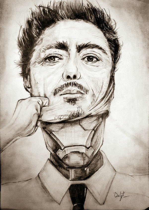 Pencil Sketch of Robert Downey Jr. Iron Man - DesiPainters.com