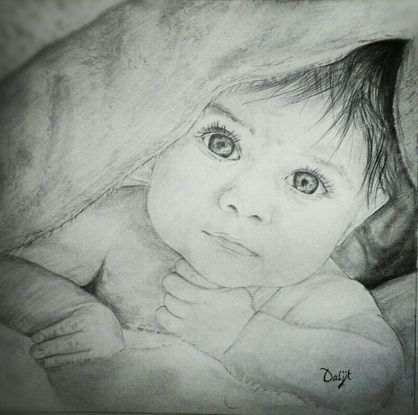 Pencil Sketch of New Born Baby - DesiPainters.com