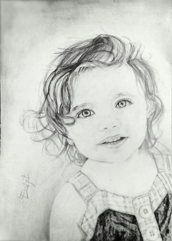 Pencil Sketch of Happy Girl