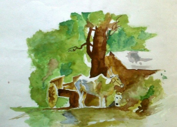 Oil Painting of Village Cows - DesiPainters.com