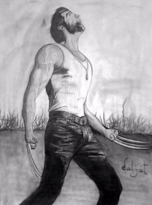 Pencil Sketch of Hugh Jackman In Wolverine - DesiPainters.com