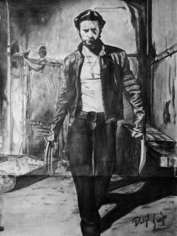 Pencil Sketch of Hugh Jackman - DesiPainters.com