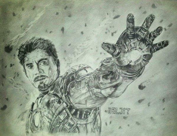 Pencil Sketch of Robert Downey Jr. Iron Man - DesiPainters.com