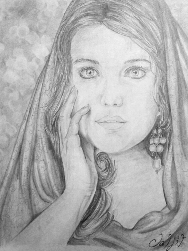 Pencil Sketch of Beautiful Dressed Girl