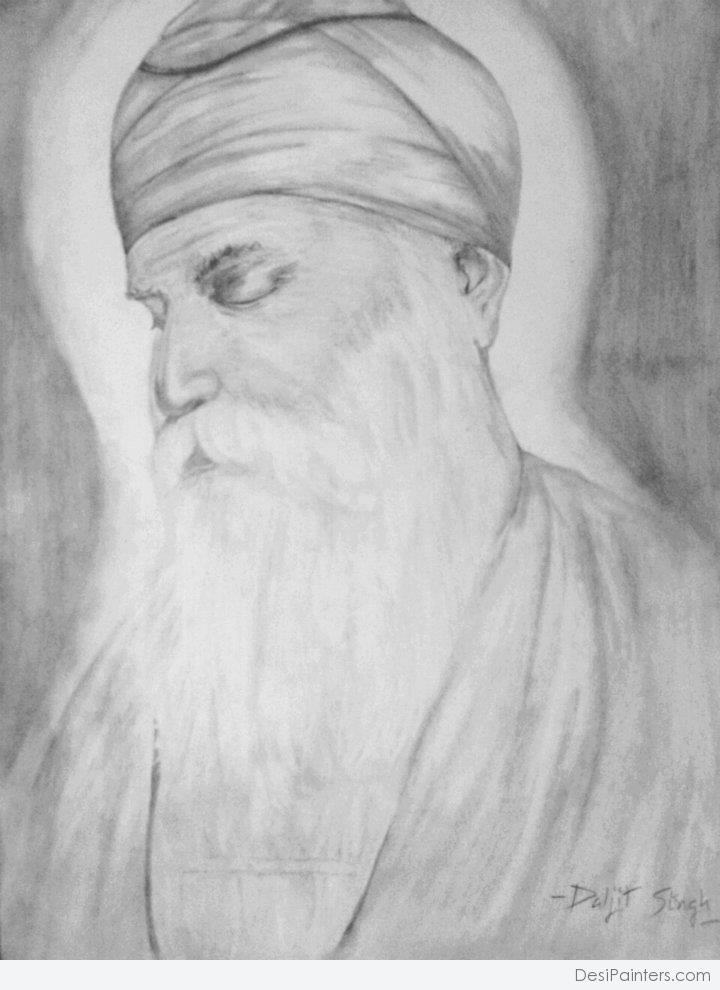 Pencil Sketch of Guru Nanak Dev Ji