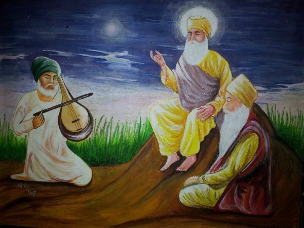 Acryl Painting of Guru Nanak Dev Ji , Bala Ji And Mardana Ji - DesiPainters.com