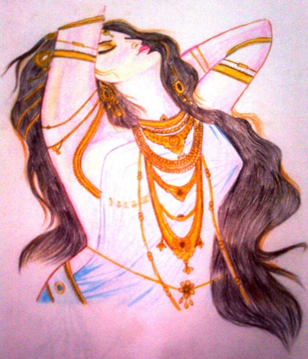 Pencil Color Sketch of Girl - DesiPainters.com