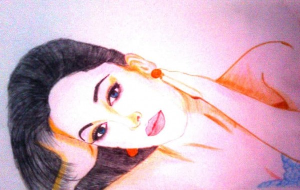 Pencil Color Sketch of Aishwarya Rai - DesiPainters.com