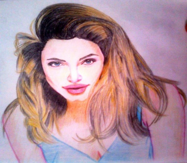 Pencil Color Sketch of Angelina Jolie - DesiPainters.com