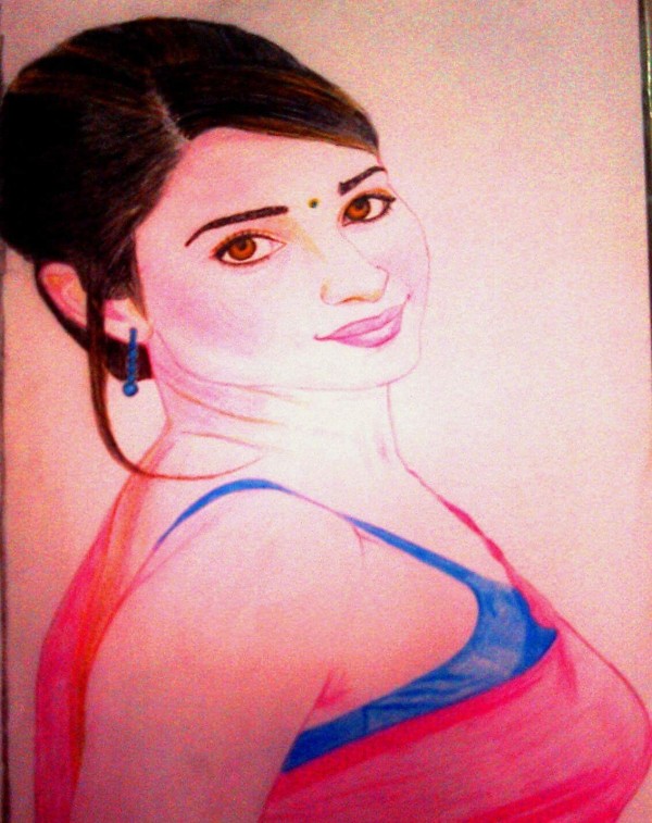 Pencil Color Sketch of Tammanna - DesiPainters.com