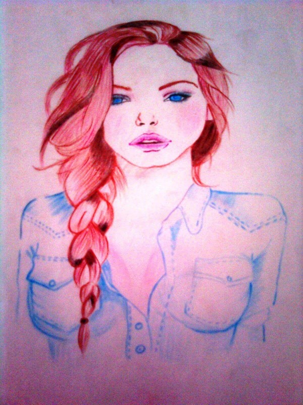 Pencil Color Sketch of Girl - DesiPainters.com