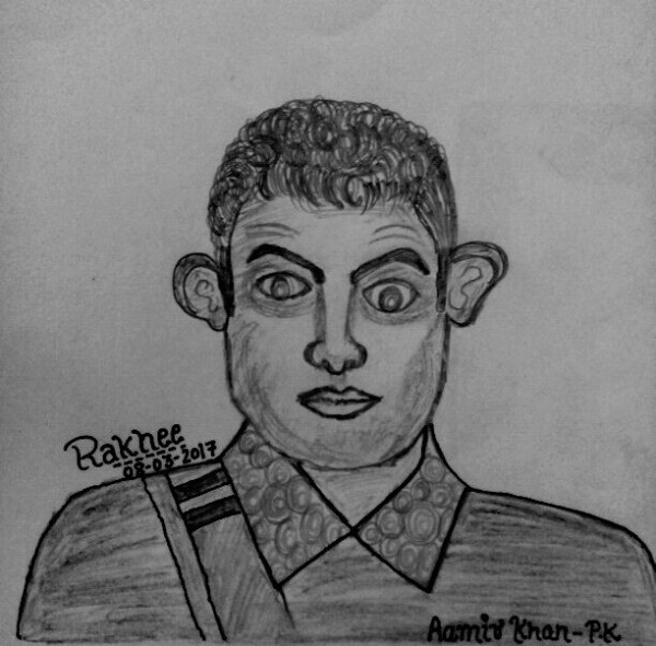 Pencil Sketch of Aamir Khan In Pk - DesiPainters.com
