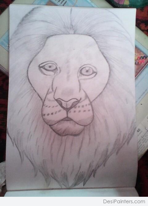 Pencil Sketch of Lion Face - DesiPainters.com