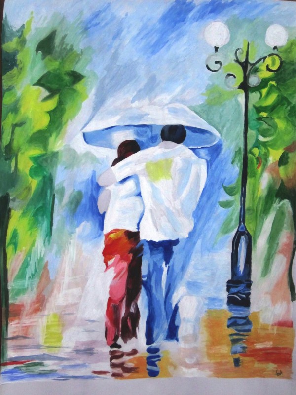 Watercolor Painting of Lovely Couple - DesiPainters.com