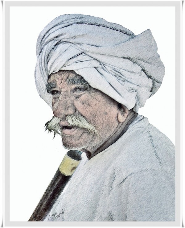 Mixed Painting of Old Man - DesiPainters.com