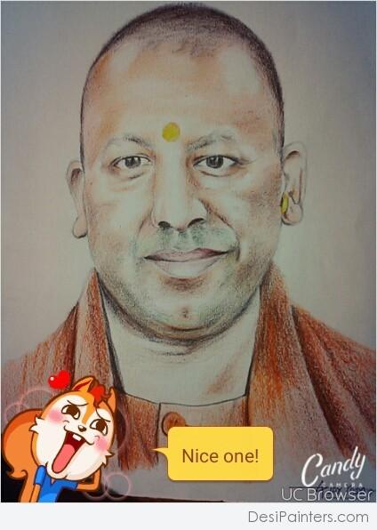 Pencil Color Sketch of Uttar Pardesh C.M Yogi Adityanath