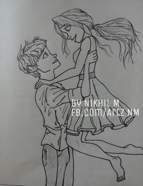 Pencil Sketch of Cute Couple - DesiPainters.com