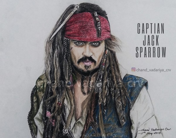 Pencil Color Sketch of Jack Sparrow - DesiPainters.com