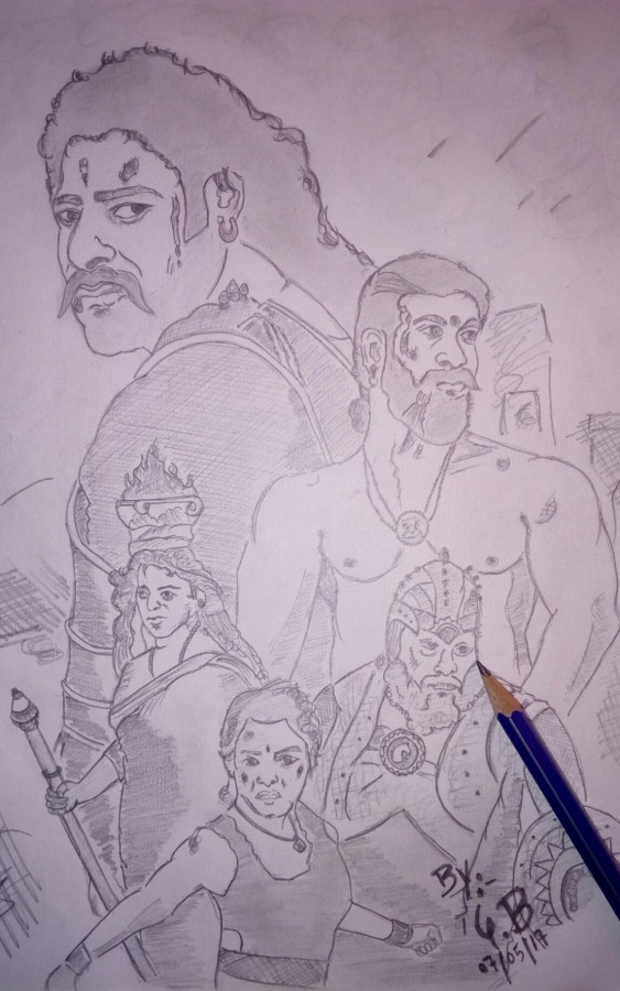 Pencil Sketch of Bahubali - DesiPainters.com