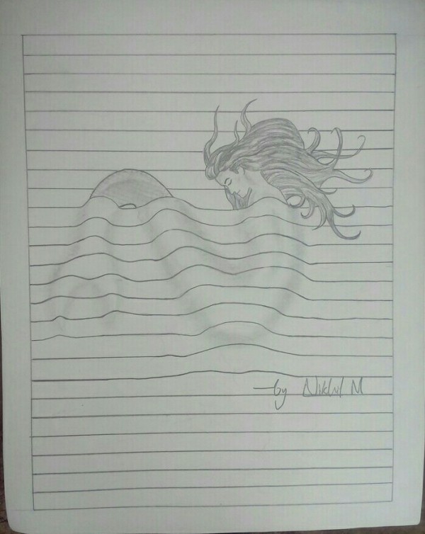 Pencil Sketch of Mermaid - DesiPainters.com
