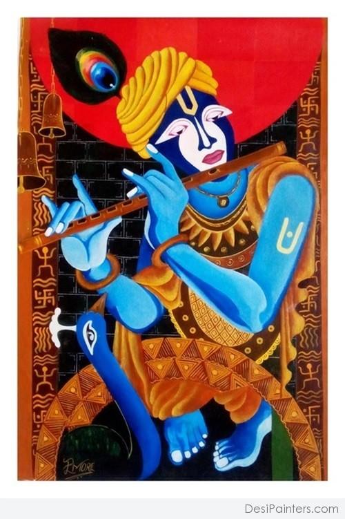 Acryl Painting of Lord Krishna - DesiPainters.com