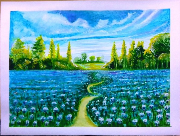 Watercolor Painting of Beautiful Garden - DesiPainters.com