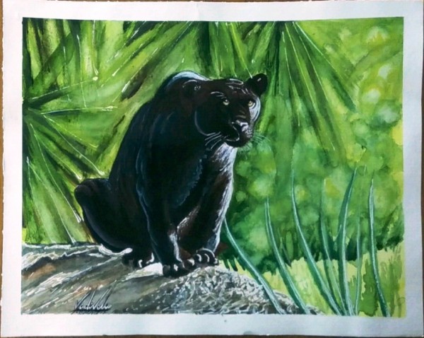 Watercolor Painting of Black Cheetah