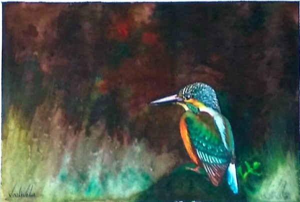 Watercolor Painting of Kingfisher - DesiPainters.com