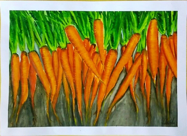 Watercolor Painting of Carrots - DesiPainters.com