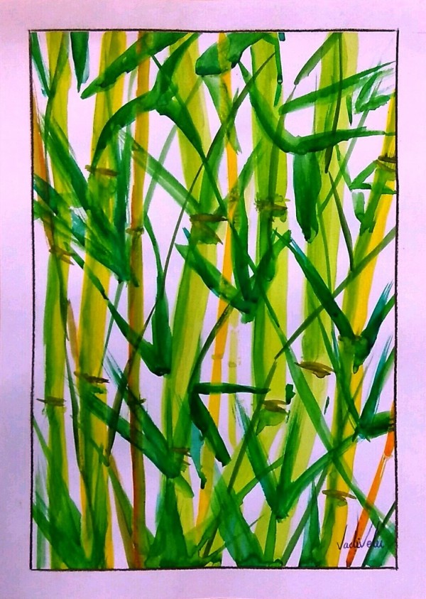 Watercolor Painting of Bamboo Tree - DesiPainters.com