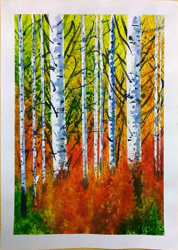 Watercolor Painting of Autumn Forest - DesiPainters.com