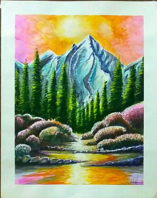 Watercolor Painting of Sunrise