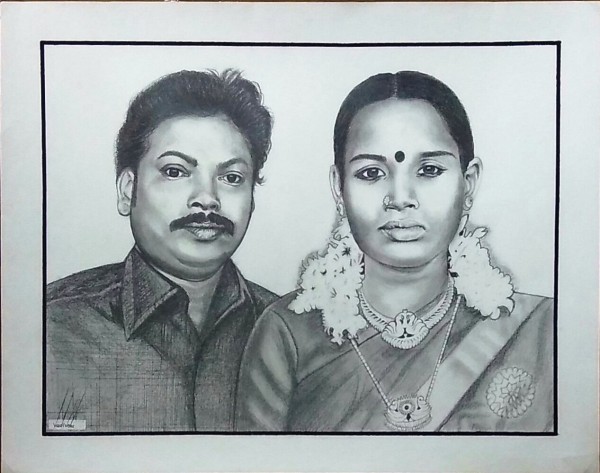 Pencil Sketch of Couple - DesiPainters.com