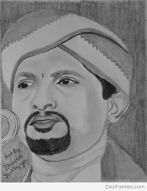 Pencil Sketch of Mangalore's Melody Singer Sathish Patla