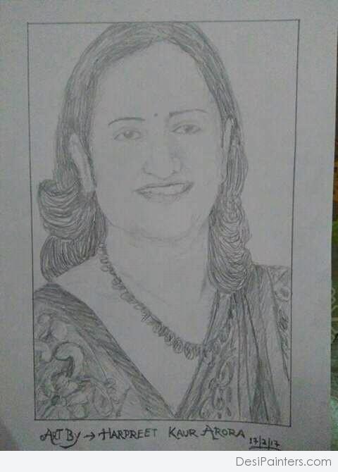 Pencil Sketch of Jharkhand Principal Mrs. Sharda Mahajan
